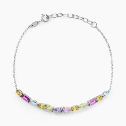 Bracelet Evasion Argent Blanc Pierre De Synthese Oxyde De Zirconium