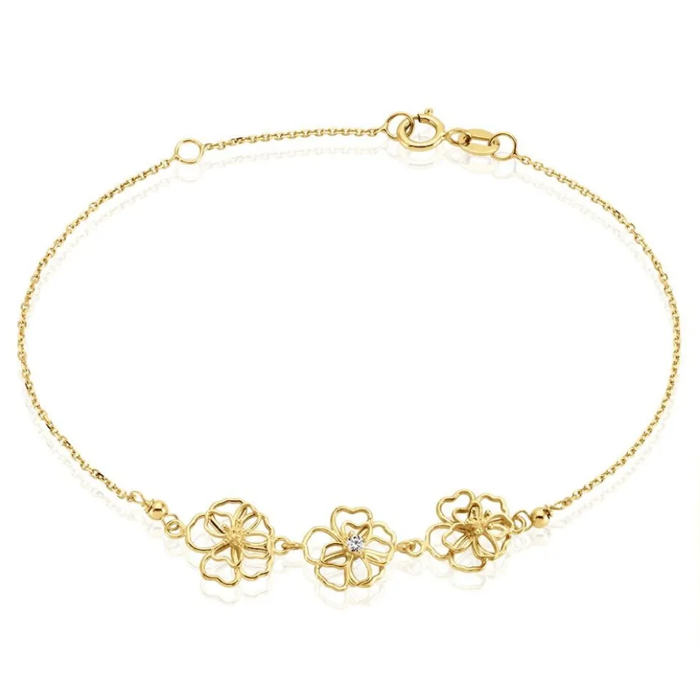 Bracelet Floraison Dorée Or Jaune Oxyde De Zirconium