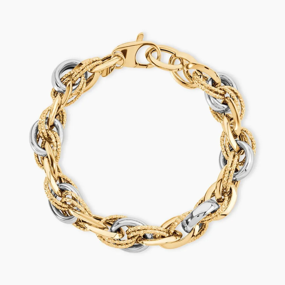 Bracelet Joice Maille Alternée Et Godronne Or Bicolore