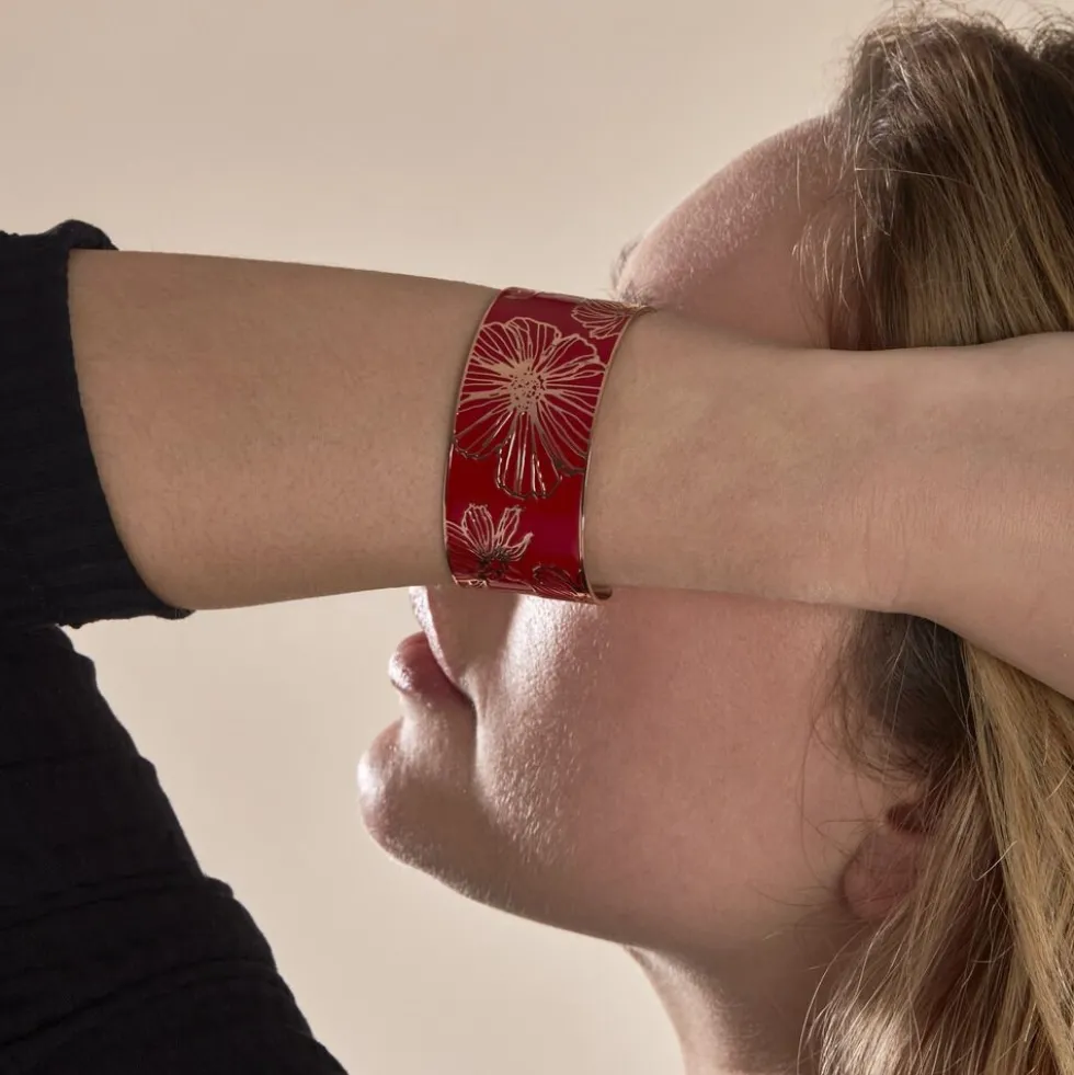 Bracelet Jonc Willem Acier Rose Smalto Rouge