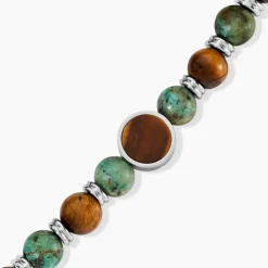 Bracelet Jourdan Archimedes Acier Argenté Oeil De Tigre Turquoise
