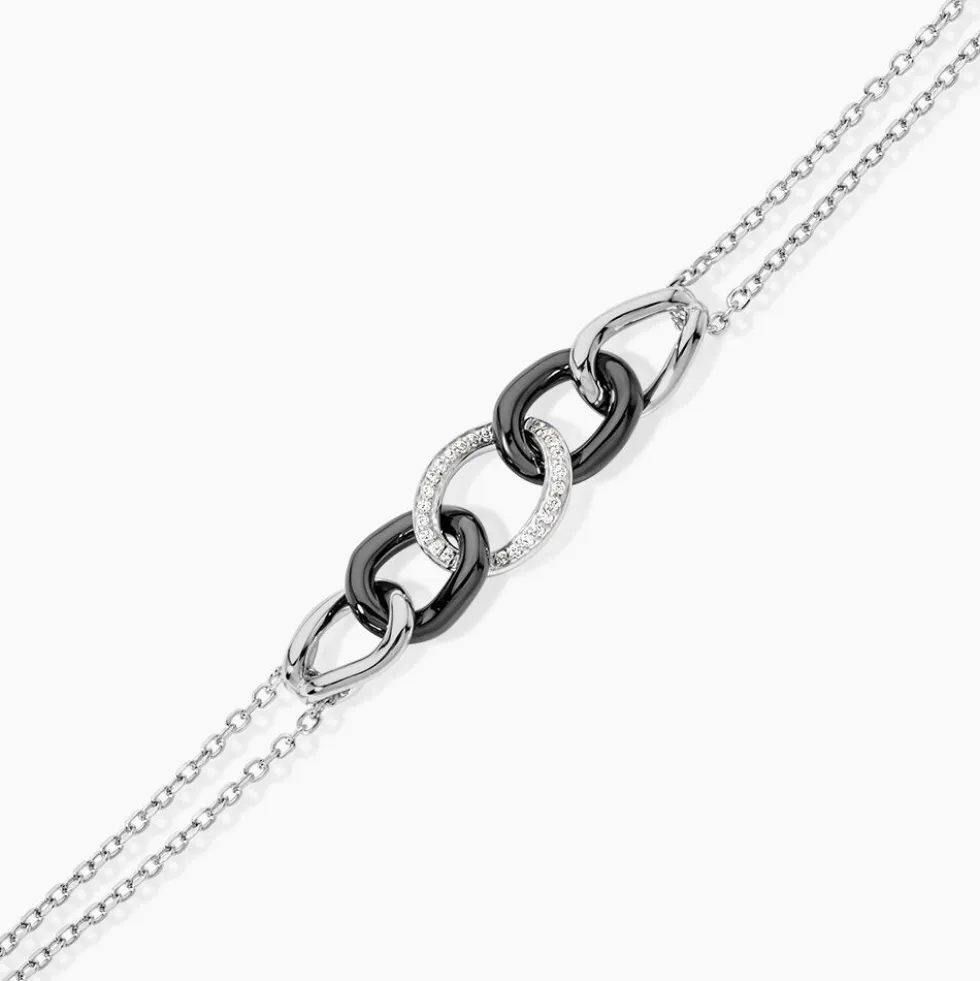 Bracelet Link Argent Blanc Céramique Et Oxyde De Zirconium