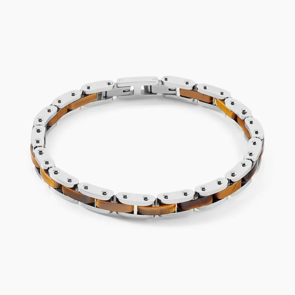 Bracelet Métal Acier Blanc Oeil De Tigre