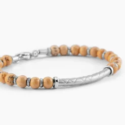 Bracelet Naturel Acier Blanc Jaspe Africain