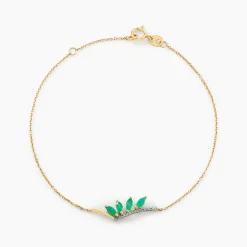 Bracelet Navette Or Jaune Emeraude Diamant