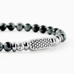 Bracelet Philo Acier Blanc Obsidienne Pierre De Lave