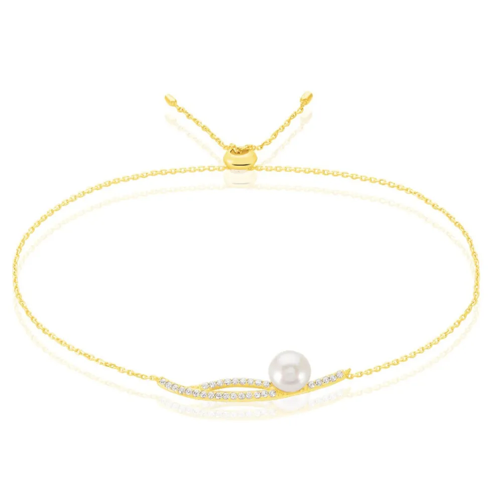 Bracelet Tesnimae Or Jaune Oxyde De Zirconium Et Perle De Culture
