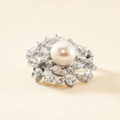 Broche Kaki Argent Blanc Perle De Culture