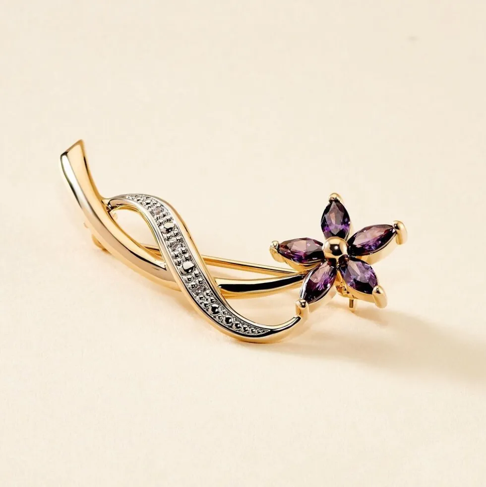 Broche Maxanceae Plaqué Or Jaune Oxyde De Zirconium