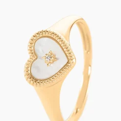 Chevalière Bronte Or Jaune Nacre Diamant