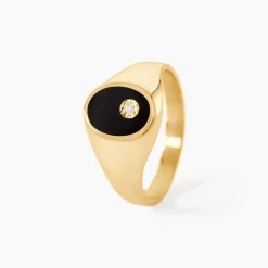 Chevalière Giles Or Jaune Onyx Diamant