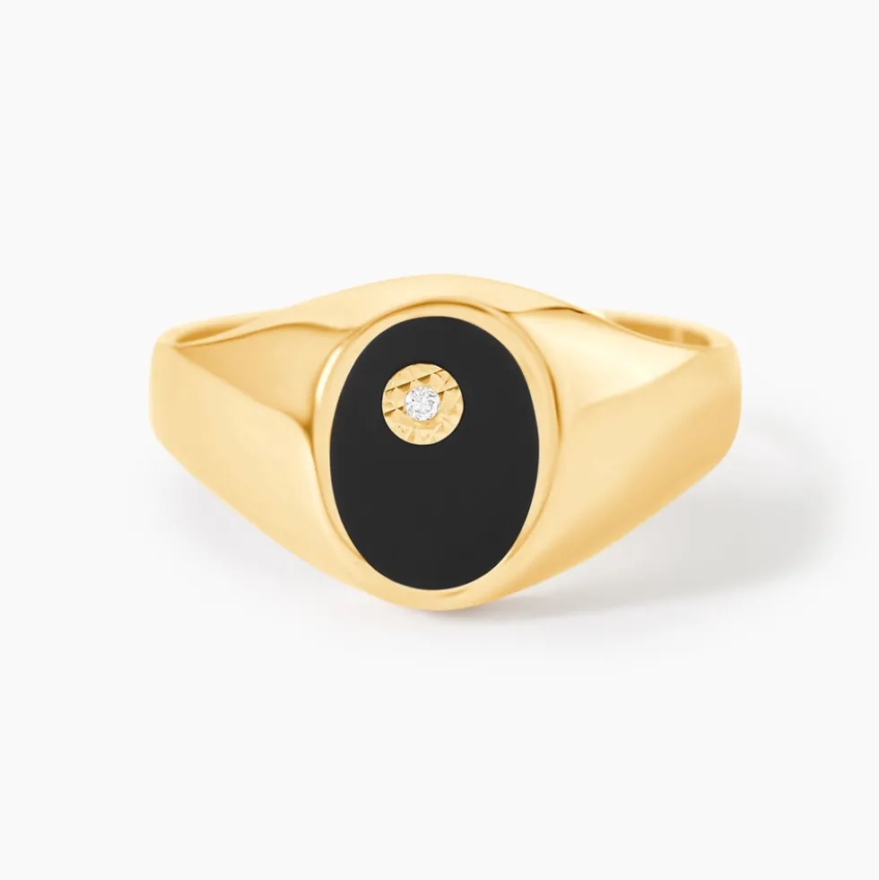 Chevalière Giles Or Jaune Onyx Diamant