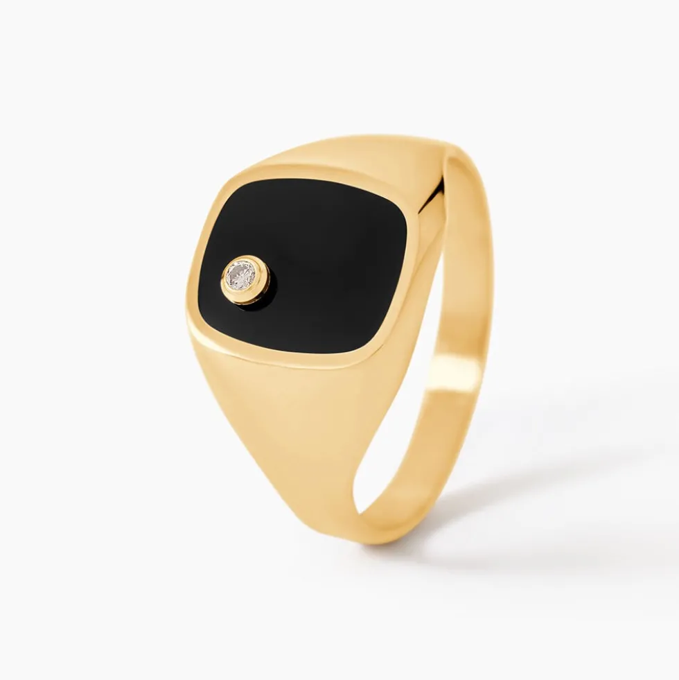 Chevalière Glynn Or Jaune Onyx Diamant