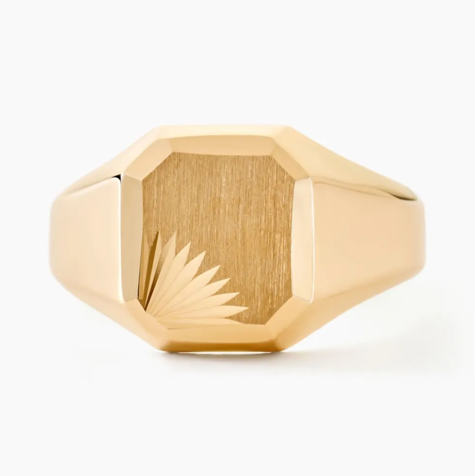 Chevalière Gregg Carree Diamantee Soleil Or Jaune