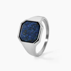 Chevalière Jourdan Eduard Acier Argenté Lapis Lazuli