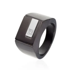 Chevalière Meghan Acier Noir Diamant