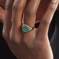 Chevalière Argent Blanc Aileas Malachite