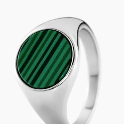 Chevalière Argent Blanc Aileas Malachite