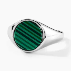 Chevalière Argent Blanc Aileas Malachite
