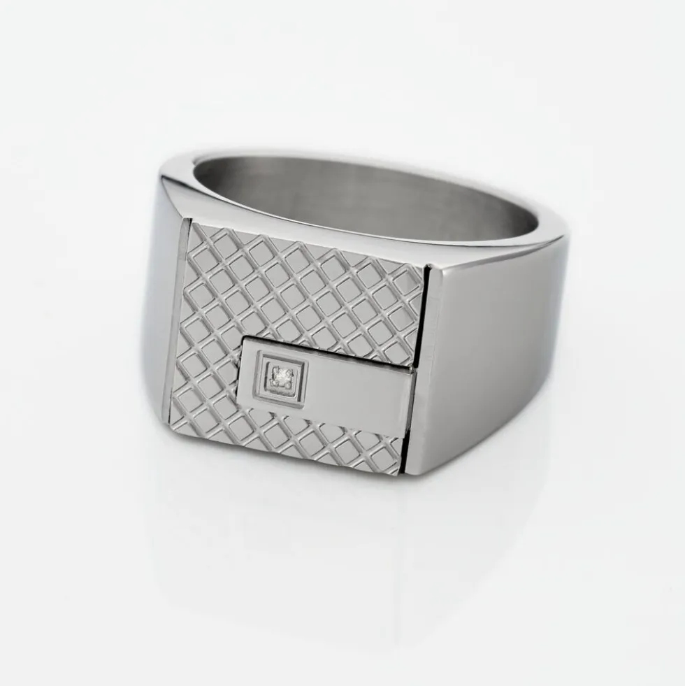 Chevalière Phebus Him Acier Blanc Diamant