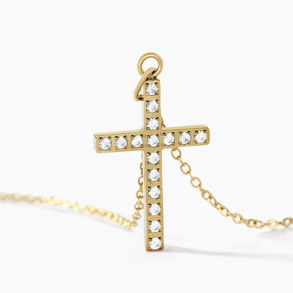 Collier Acier Doré Cristal