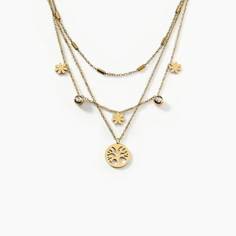 Collier Acier Doré Cristal
