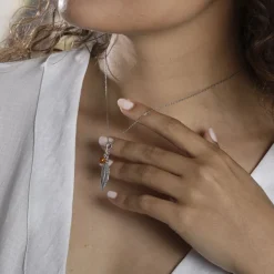 Collier Argent Blanc Adriane Ambre