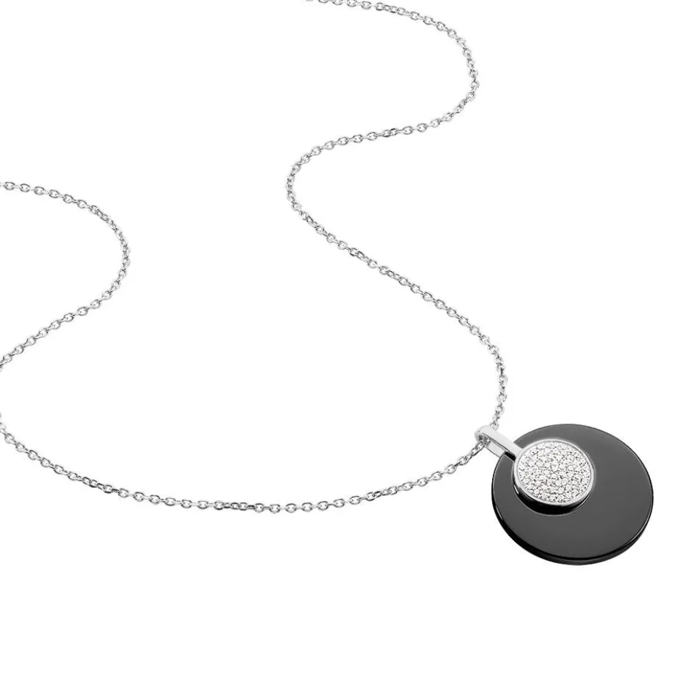 Collier Argent Blanc Céramique Et Oxyde De Zirconium