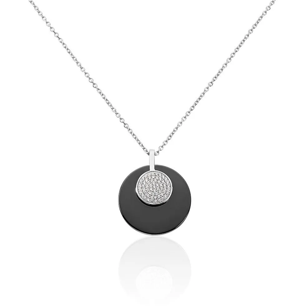 Collier Argent Blanc Céramique Et Oxyde De Zirconium