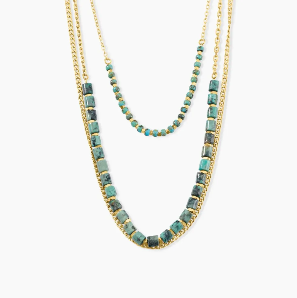 Collier Athena Acier Doré Jaspe Africain