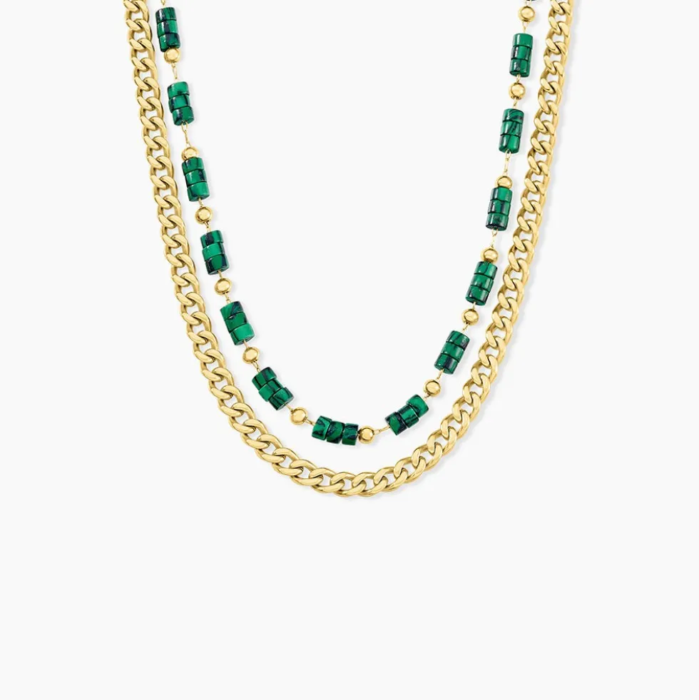 Collier Athena Acier Doré Malachite