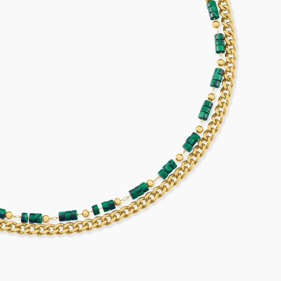 Collier Athena Acier Doré Malachite