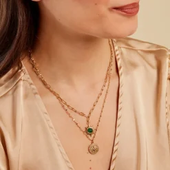 Collier Athena Acier Doré Malachite
