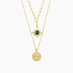 Collier Athena Acier Doré Malachite