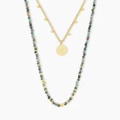 Collier Athena Acier Doré Jaspe Africain