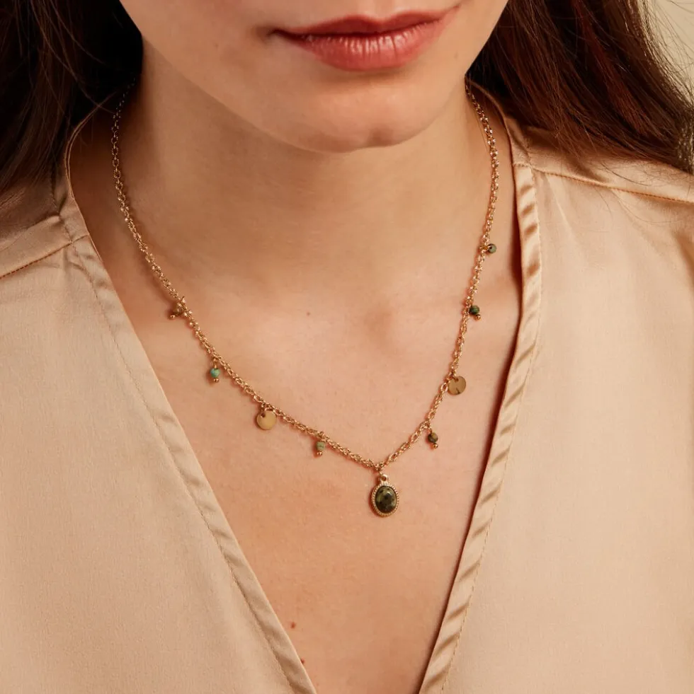 Collier Athena Acier Jaune Turquoise