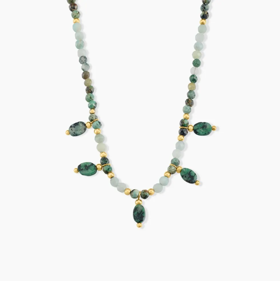 Collier Athena Acier Jaune Turquoise Amazonite Agate