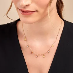 Collier Aurore Acier Doré Cristal