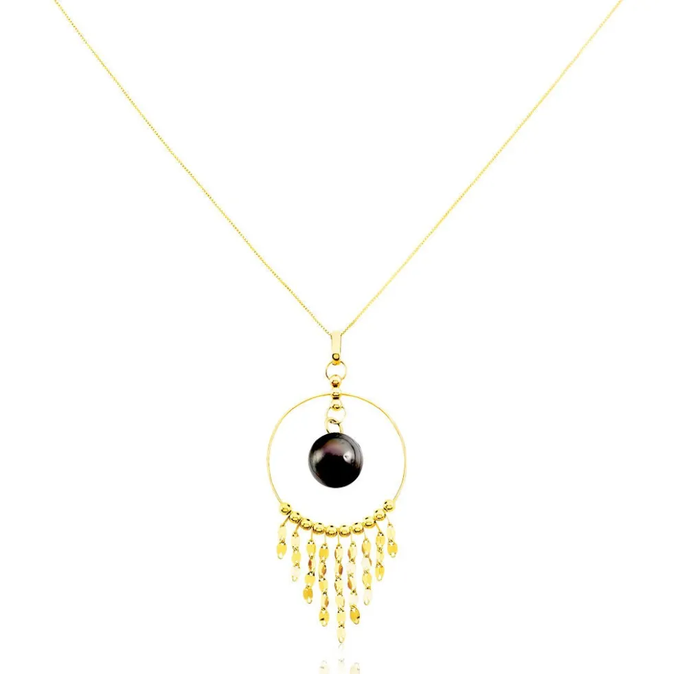 Collier Cercle Or Jaune Perle De Culture De Tahiti