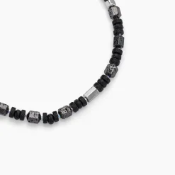Collier Dark Pearl Acier Bicolore Pierre De Lave Hématite