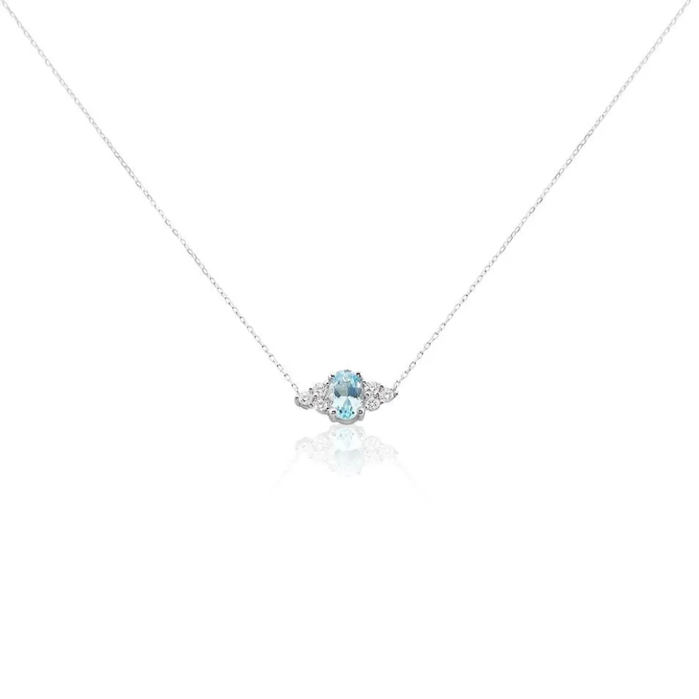 Collier Diapre Or Blanc Topaze Oxyde De Zirconium