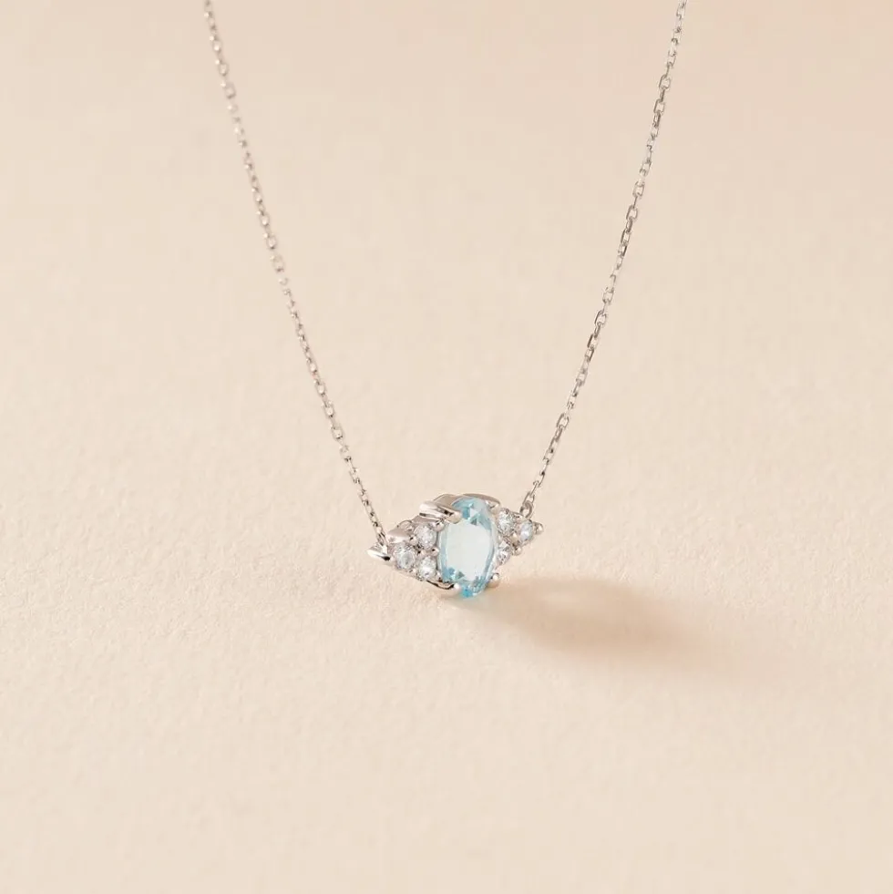 Collier Diapre Or Blanc Topaze Oxyde De Zirconium