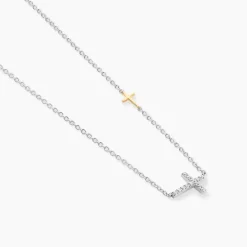 Collier Edline Or Jaune et Argent Blanc Oxyde De Zirconium