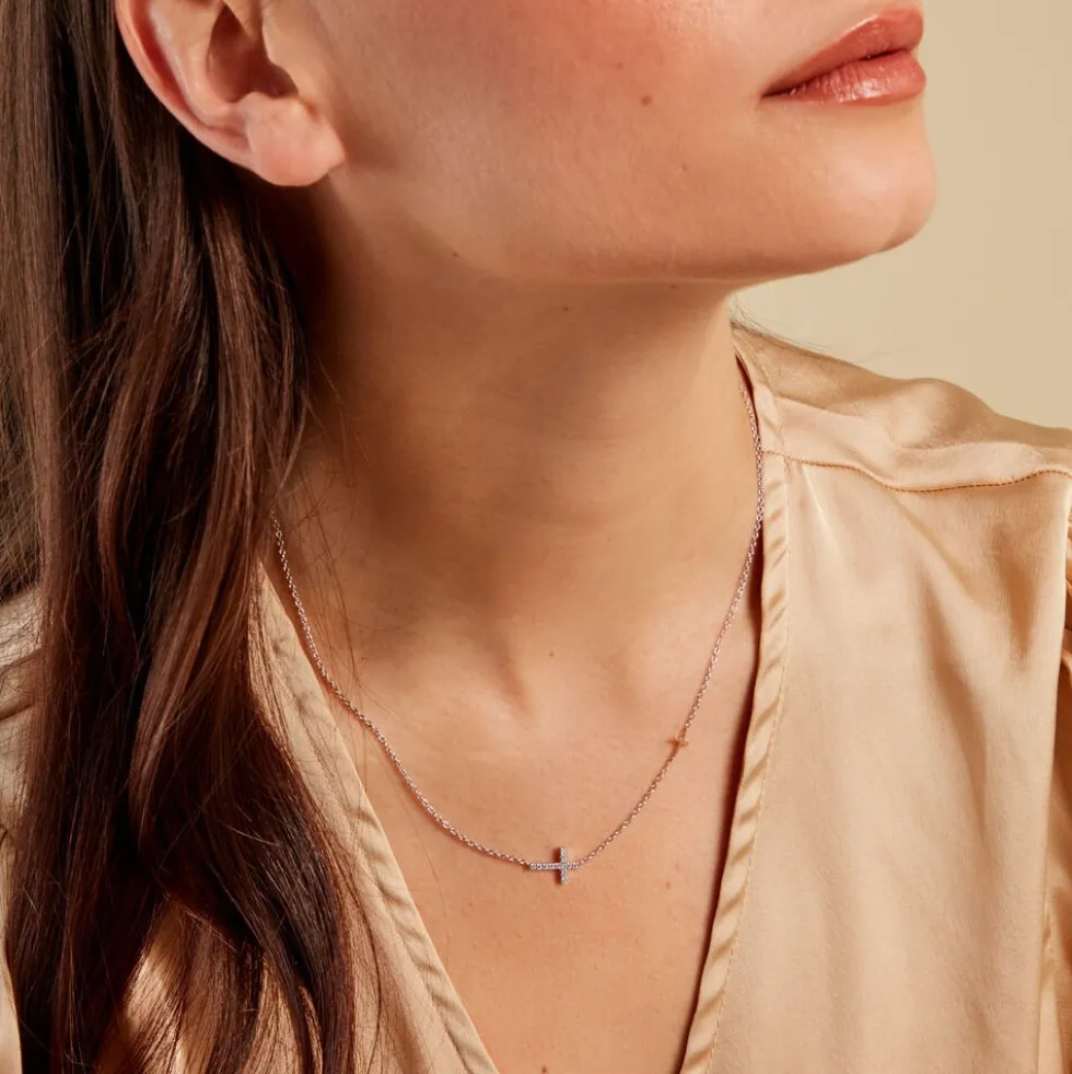 Collier Edline Or Jaune et Argent Blanc Oxyde De Zirconium