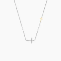 Collier Edline Or Jaune et Argent Blanc Oxyde De Zirconium