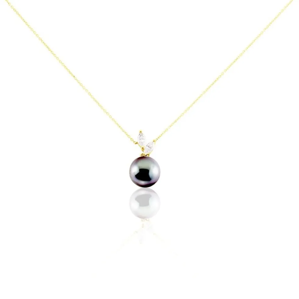 Collier Giuseppe Or Jaune Perle De Tahiti Oxyde Zirconium