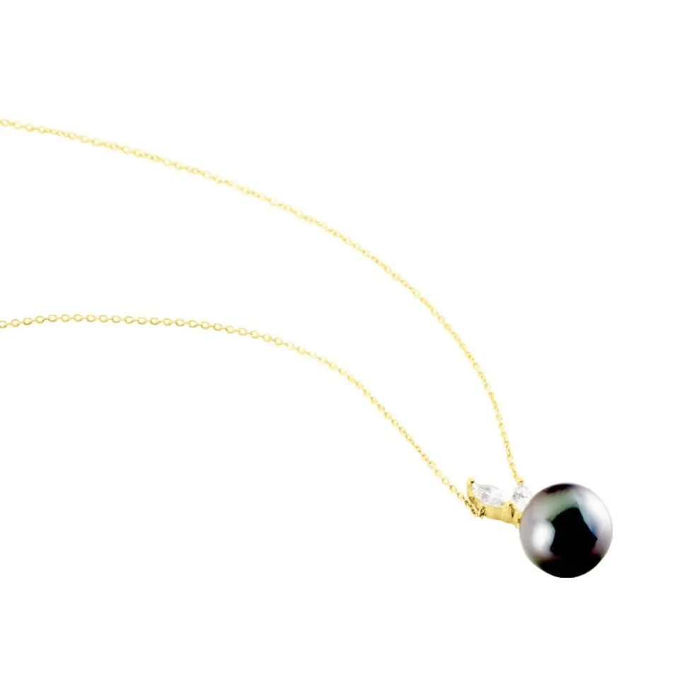 Collier Giuseppe Or Jaune Perle De Tahiti Oxyde Zirconium