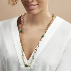 Collier Julyan Acier Doré Malachite