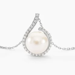 Collier Lucinda Or Blanc Perle De Culture Et Oxyde De Zirconium