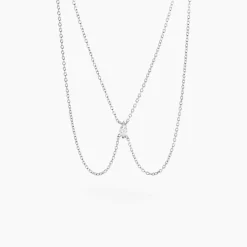 Collier Navette Argent Blanc Oxyde De Zirconium